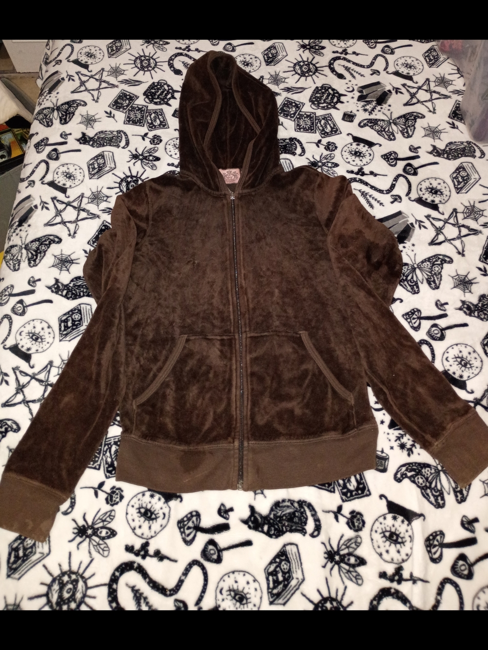 Juicy Couture Chocolate Brown Velour Hoodie with Pink Label